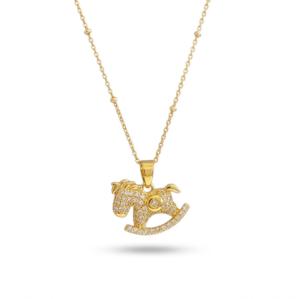 Micro-Set Golden Pony Coin Pendant Necklace