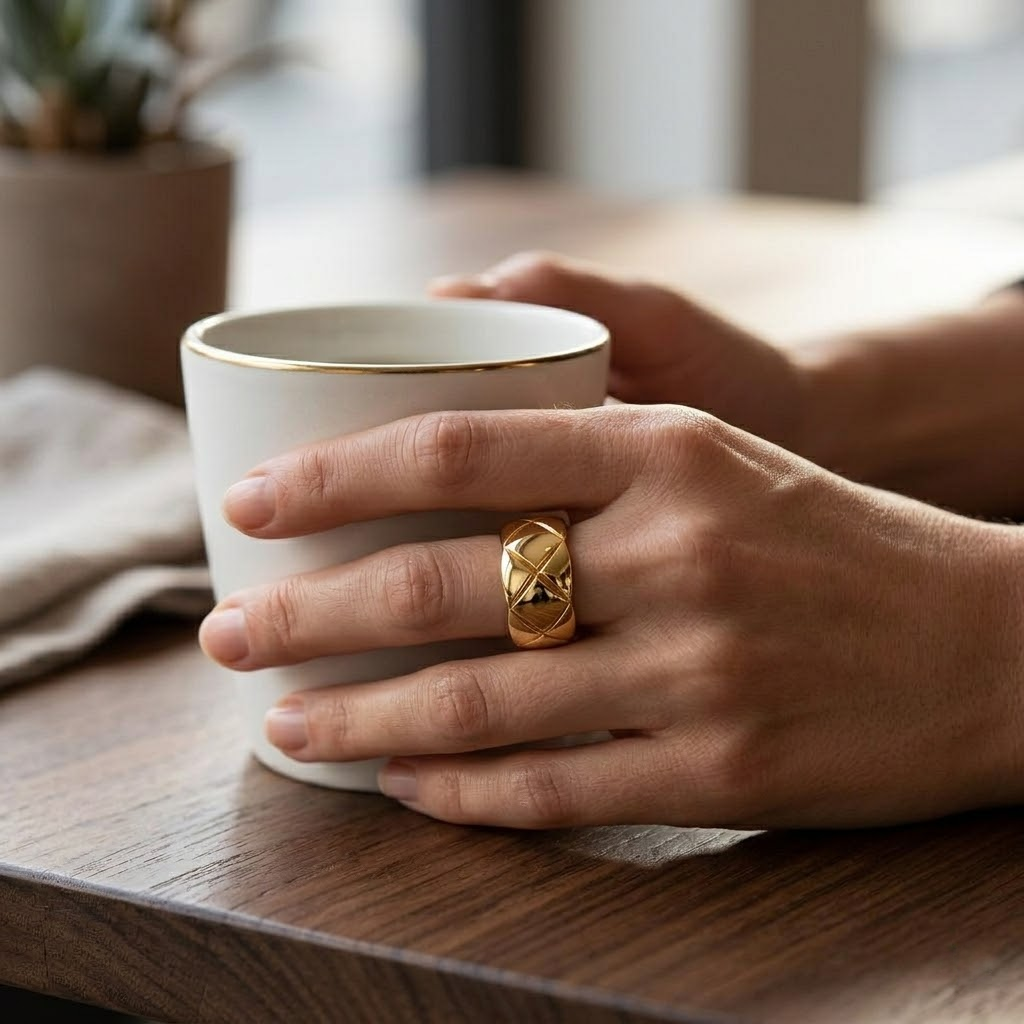 Modern Quilted Titanium Steel Ring