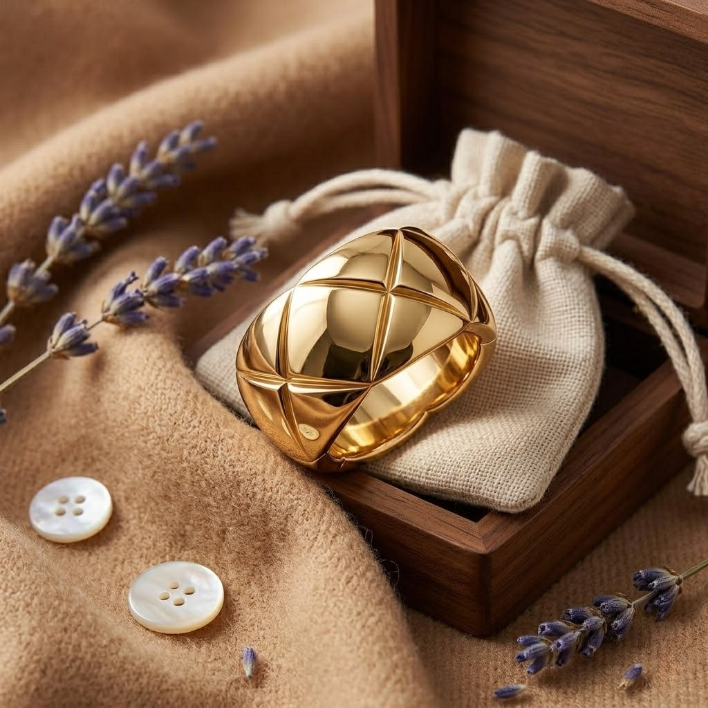 Modern Quilted Titanium Steel Ring